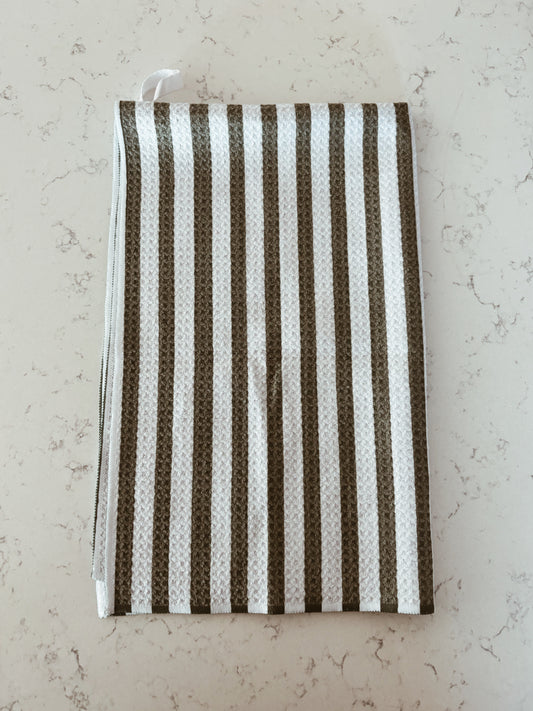 Green + white stripe kitchen towel